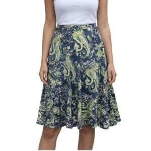 Y2K 90s Bob Mackie Silk Skirt Size 8 Blue Paisley Pull On Fairy Boho Chic Whimsy